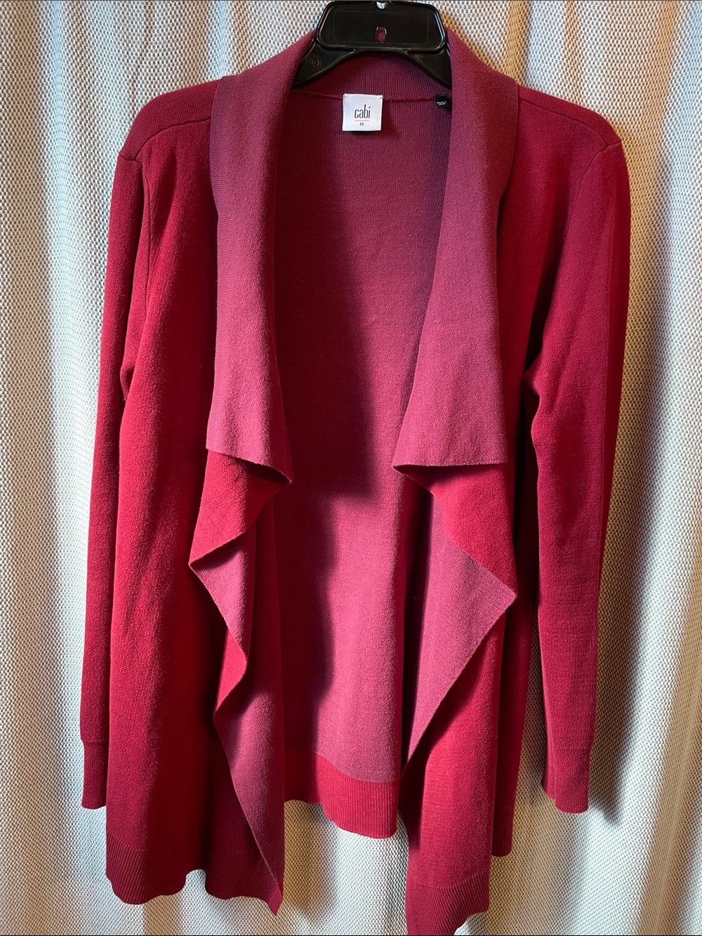 CAbi Draped Open-Front Cardigan in Deep Red